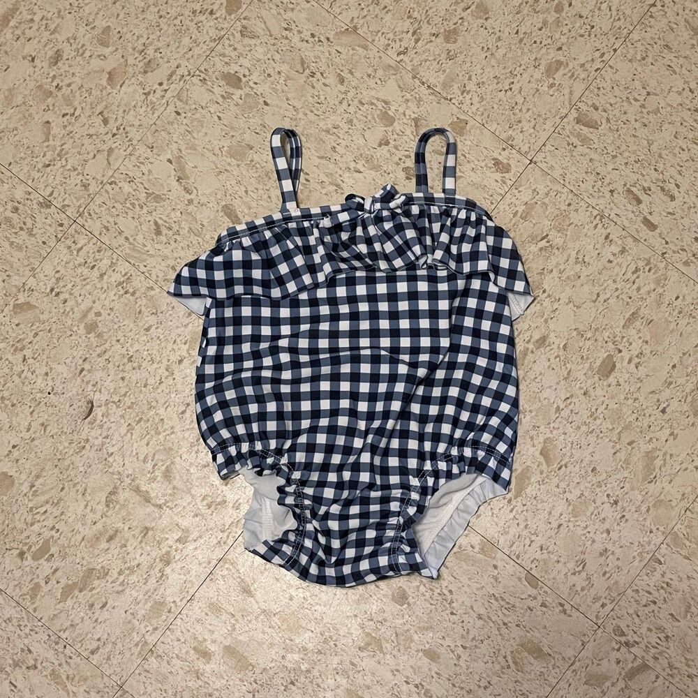 Baby gap infant girl swimsuit 0-6 months Navy and white gingham
